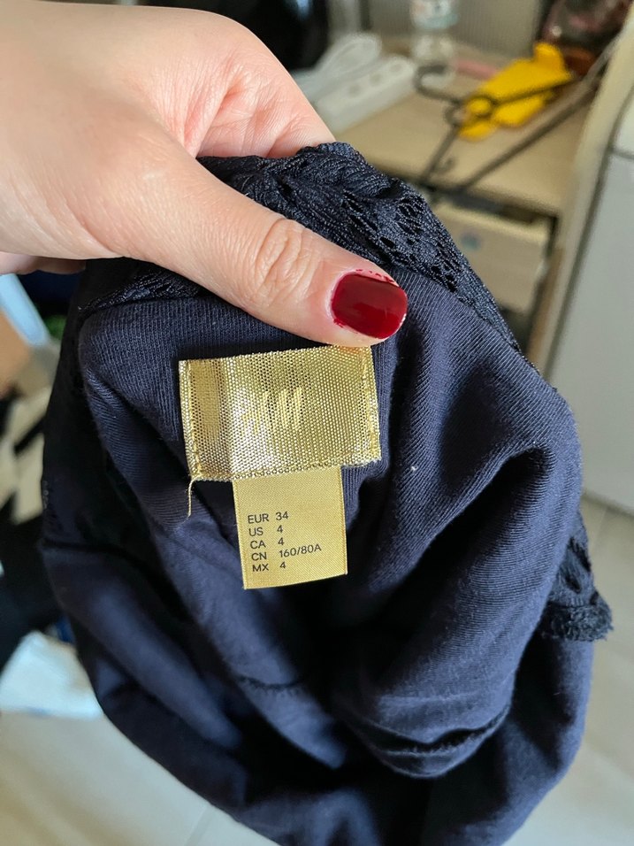 Lacivert V Yaka Dantel Uzun Kollu Mini Elbise - Görsel 2