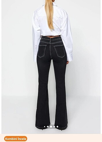 Trendyolmilla Siyah Yüksel Bel Flare Jeans