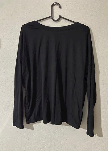 Siyah V Yaka Uzun Kollu Basic Bluz - Görsel 3