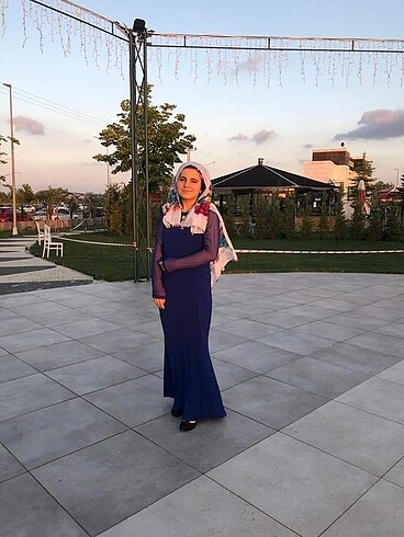 m Beden ışıltılı mavi balık elbise