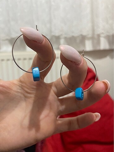 Mavi boncuklu halka küpe - Görsel 2