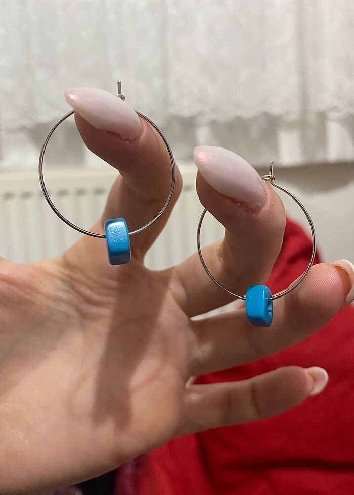 Mavi boncuklu halka küpe - Görsel 2