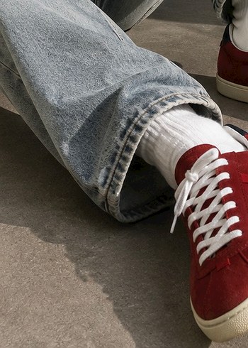 Gucci Kirmizi Suet Bagcikli Spor Ayakkabi