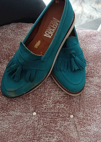 2K Püsküllü Turkuaz Kız Çocuk Loafer