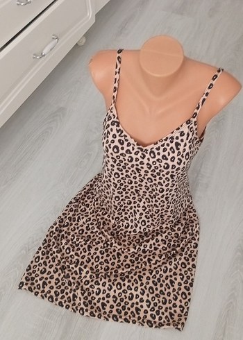Leopar Desenli Uzun Askılı Kadın Elbise - Görsel 6