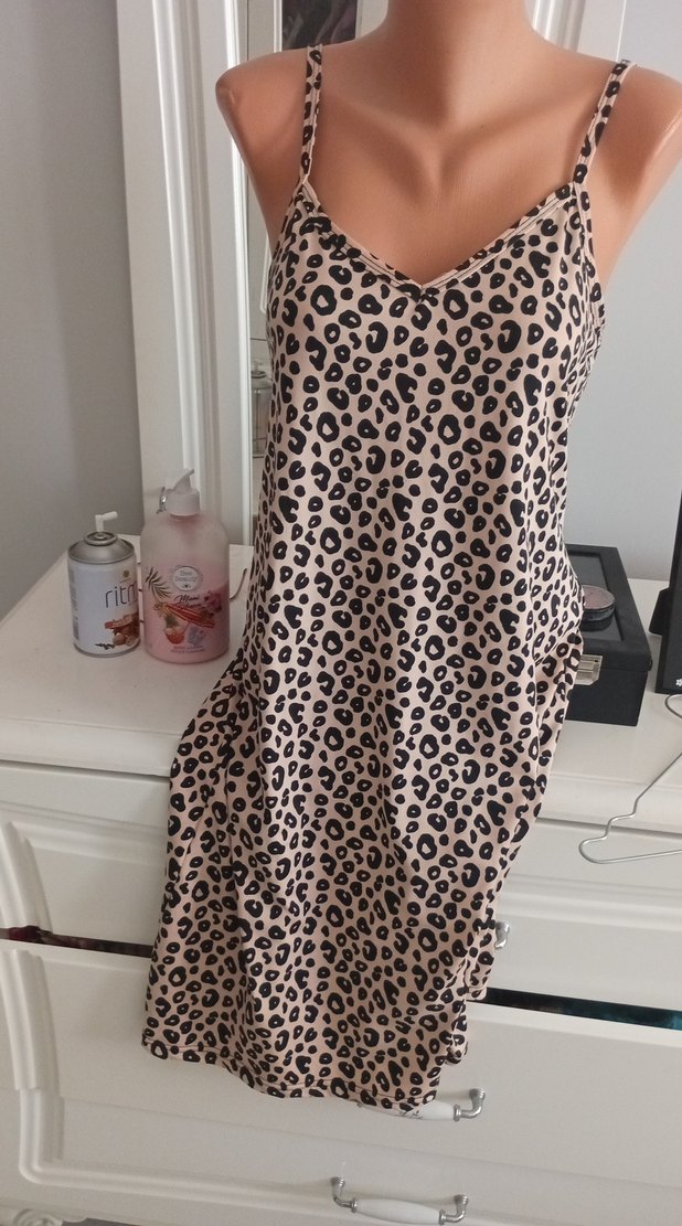 Leopar Desenli Uzun Askılı Kadın Elbise - Görsel 2