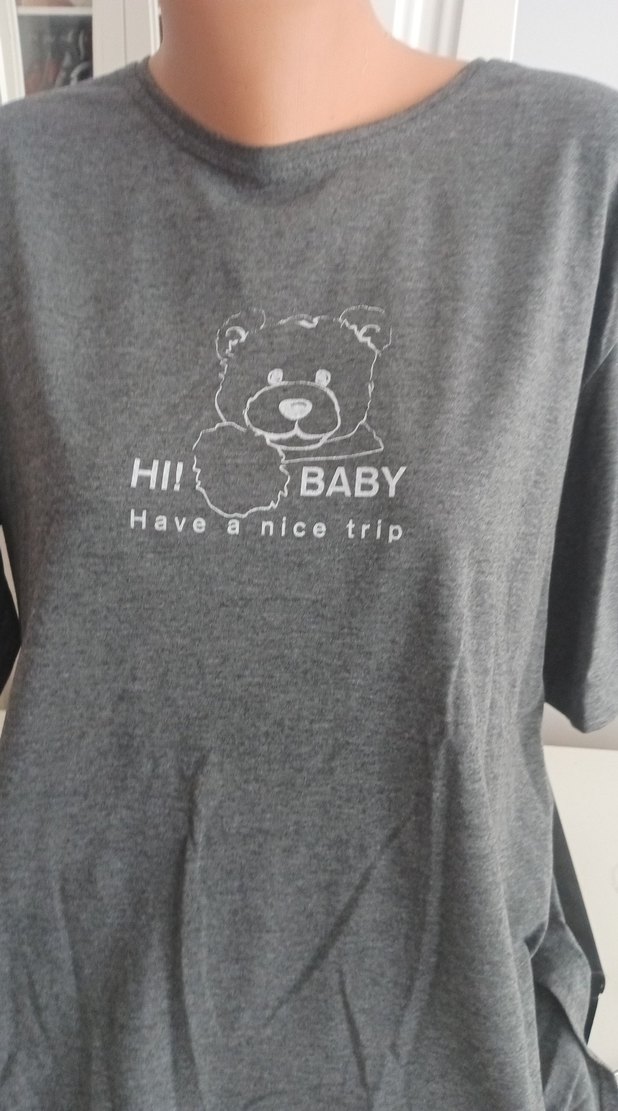 Gri Baskılı Hamile Tişörtü, Kısa Kollu - Görsel 3