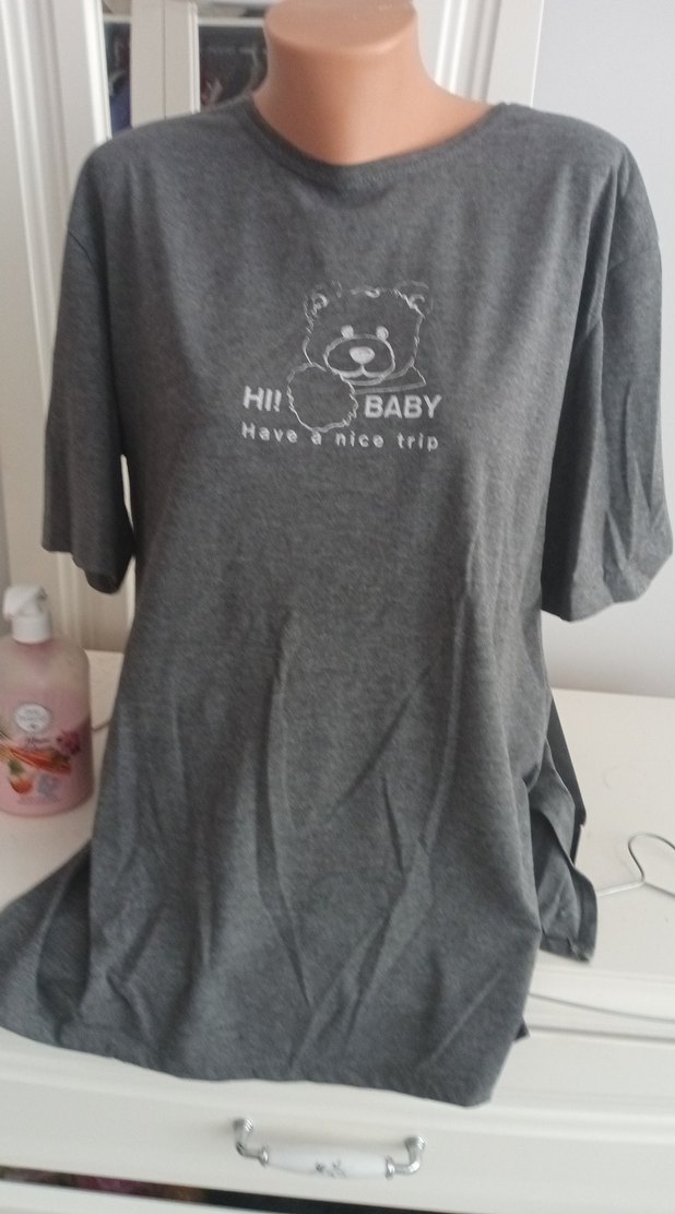 Gri Baskılı Hamile Tişörtü, Kısa Kollu - Görsel 2