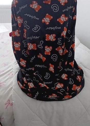 Kapüşonlu Baskılı Siyah Hamile Pijama Takımı - Görsel 4