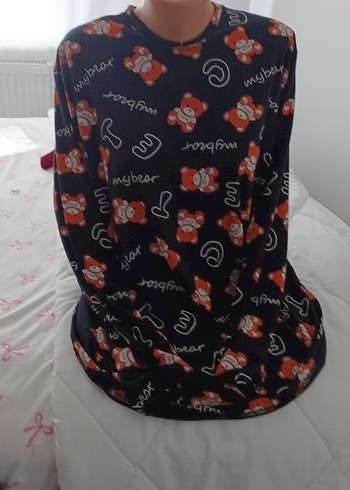 Kapüşonlu Baskılı Siyah Hamile Pijama Takımı - Görsel 3