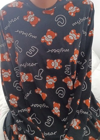 Kapüşonlu Baskılı Siyah Hamile Pijama Takımı - Görsel 6