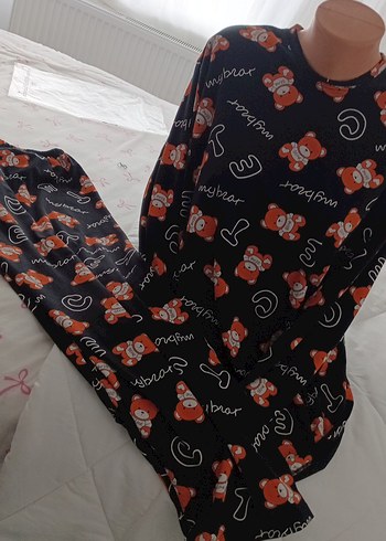 Kapüşonlu Baskılı Siyah Hamile Pijama Takımı - Görsel 8