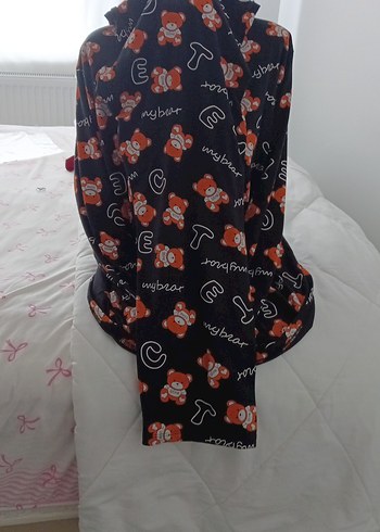 Kapüşonlu Baskılı Siyah Hamile Pijama Takımı - Görsel 2