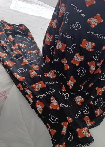 Kapüşonlu Baskılı Siyah Hamile Pijama Takımı - Görsel 7