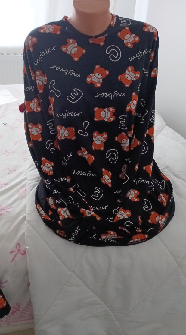 Kapüşonlu Baskılı Siyah Hamile Pijama Takımı - Görsel 4