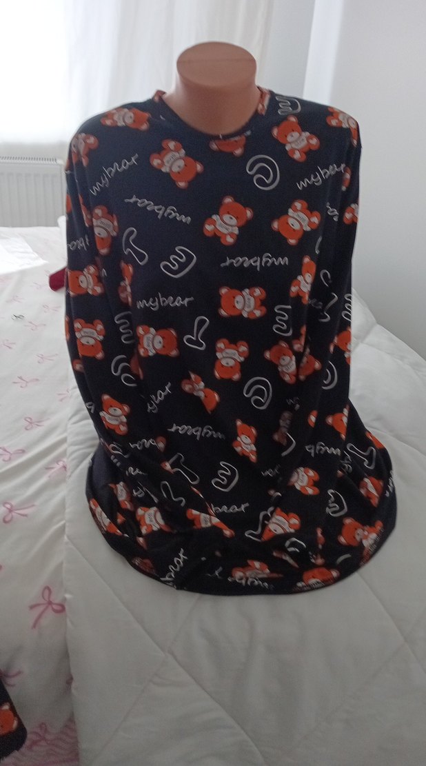 Kapüşonlu Baskılı Siyah Hamile Pijama Takımı - Görsel 3