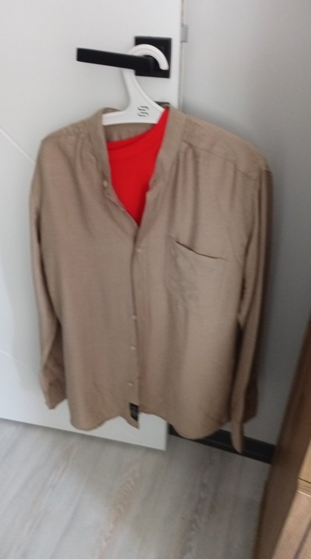 Bej Keten Erkek Gömlek, Düğmeli, Salaş Kesim - Görsel 4