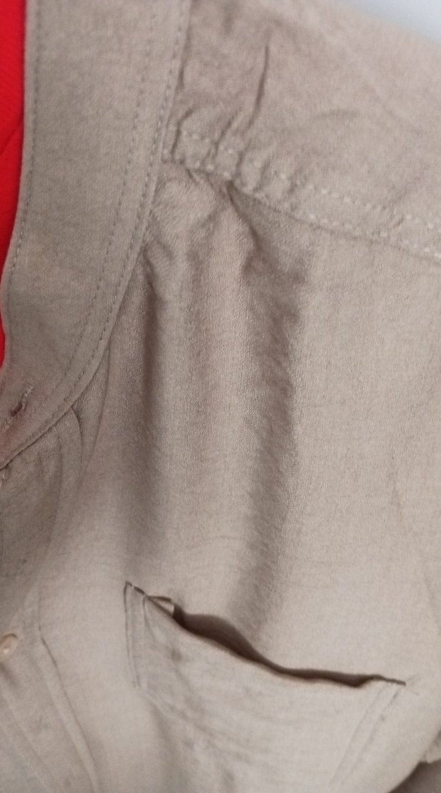 Bej Keten Erkek Gömlek, Düğmeli, Salaş Kesim - Görsel 3