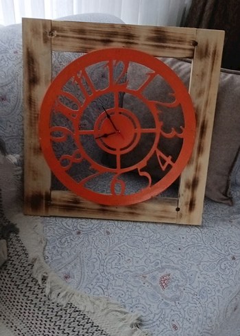 Turuncu Renkli Ahşap Duvar Saati - Görsel 6