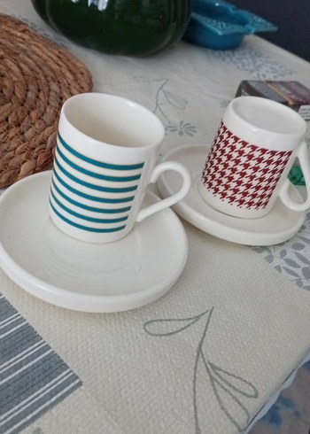 Çizgili ve Kareli Desenli Beyaz fincan tane  fiyati - Görsel 5