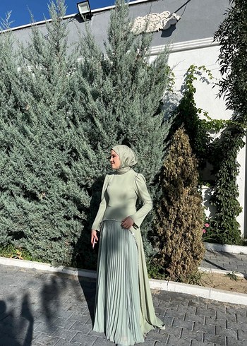 Henna Gelinlik Bej Uzun Kollu Piliseli Kadın Elbise
