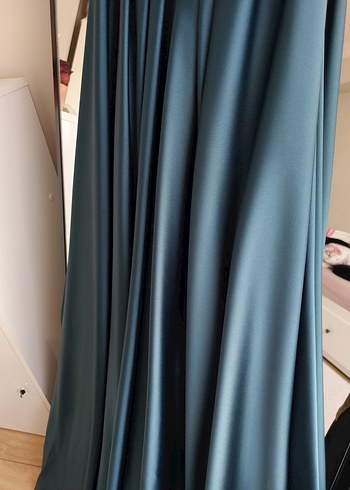 V Yakalı Uzun Mavi Abiye Elbise - Görsel 4