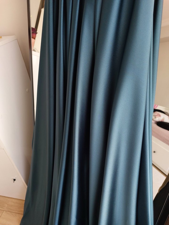 V Yakalı Uzun Mavi Abiye Elbise - Görsel 4