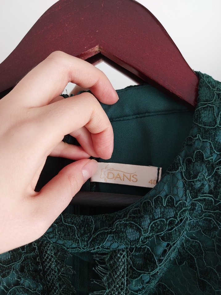 Koyu Yeşil Dantelli Midi Abiye Elbise - Görsel 5