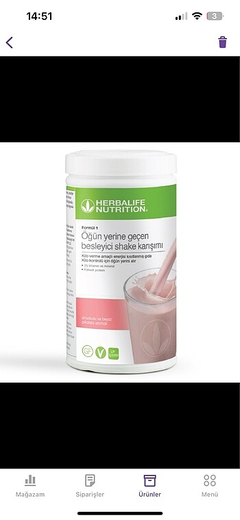 Herbalife ahududu beyaz çikolatalı shake