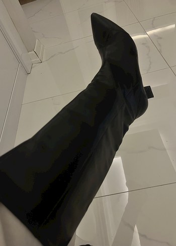 Siyah Deri İnce Topuklu çizme - Görsel 3