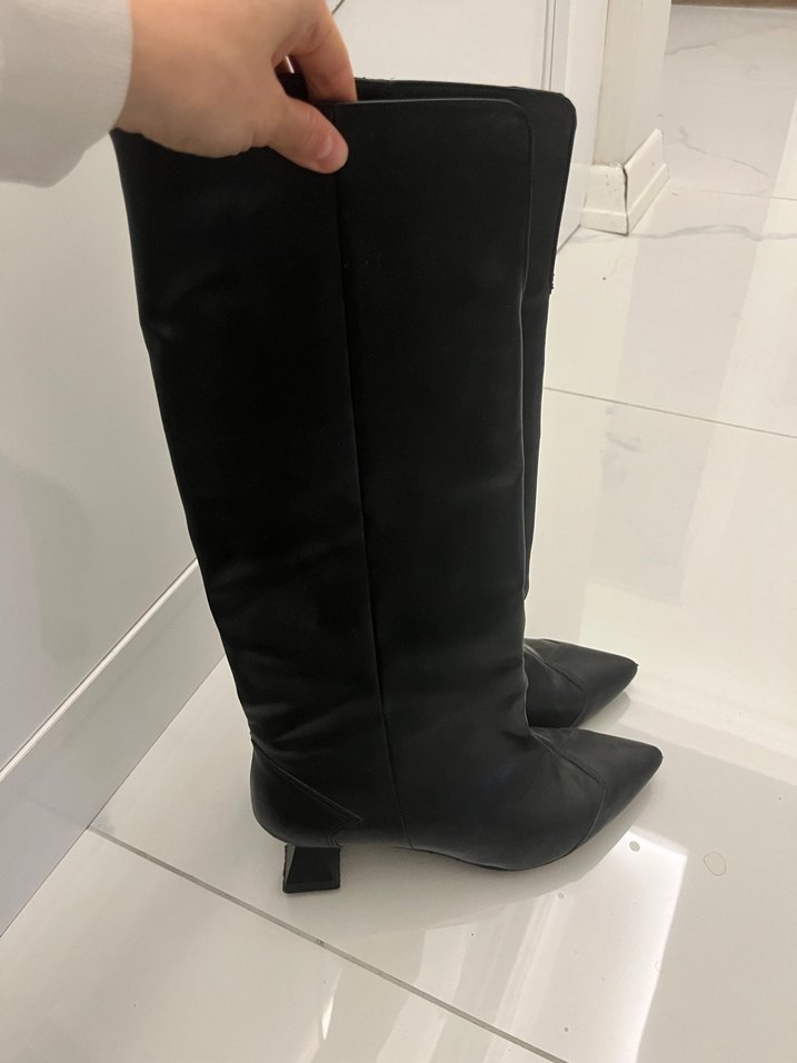 Siyah Deri İnce Topuklu çizme - Görsel 4