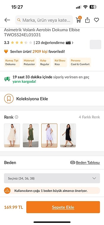 l Beden mor Renk Mor elbise