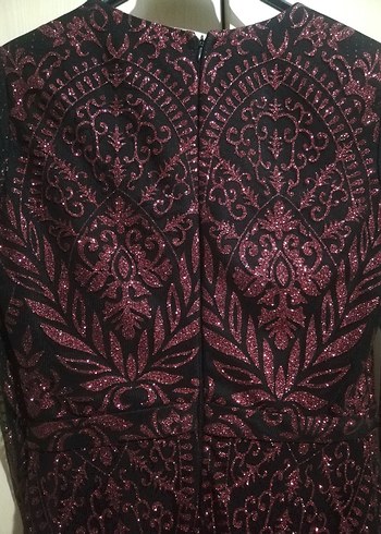 Bordo Desenli Uzun Kadın Abiye Elbise - Görsel 7