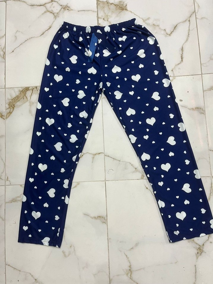 Bayan Lacivert Kalp Baskılı Pijama - Görsel 2