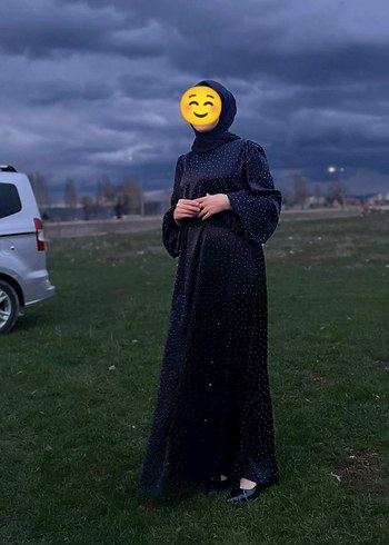Uzun Siyah Taşlı Salaş Elbise