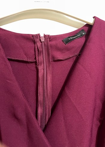40 Beden Bordo V Yaka Midi Elbise