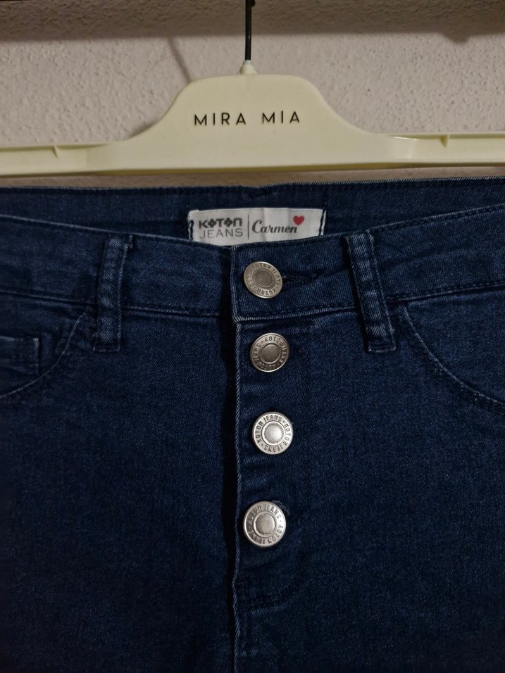 Düğmeli Lacivert Kadın Kot Pantolon - Görsel 4