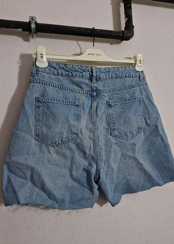 Kadın Mavi Bol Kesim Mini Denim Şort - Görsel 6