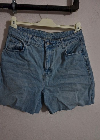 Kadın Mavi Bol Kesim Mini Denim Şort - Görsel 2