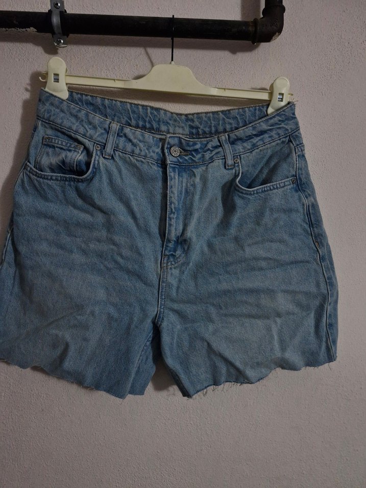 Kadın Mavi Bol Kesim Mini Denim Şort - Görsel 2