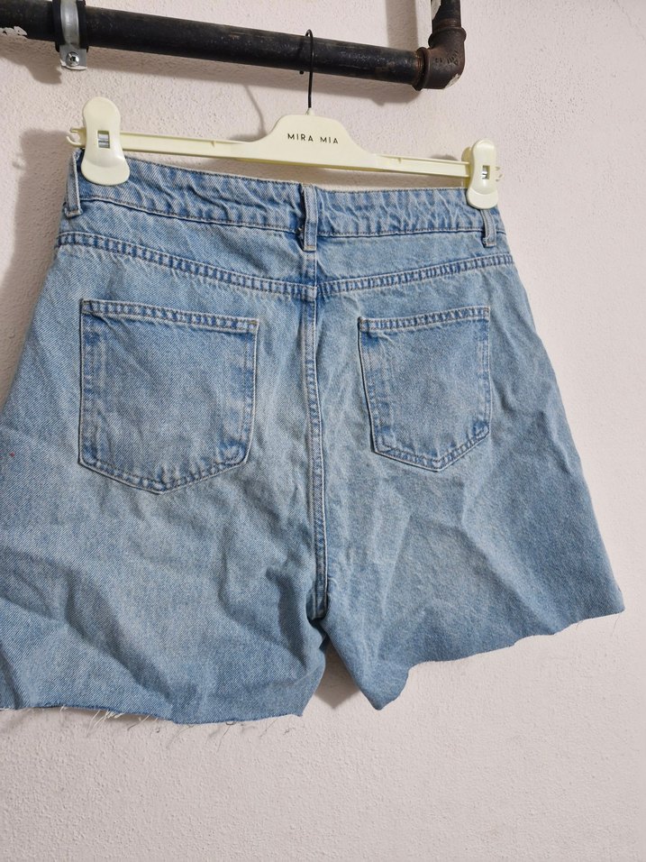 Kadın Mavi Bol Kesim Mini Denim Şort - Görsel 5