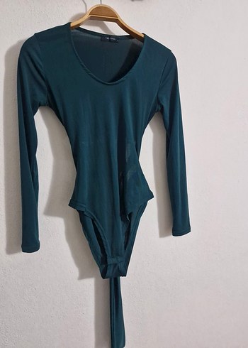 Uzun Kollu V Yaka Yeşil Kadın Body çıtçıtlı - Görsel 8