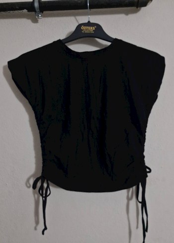 siyah kadın yandan bağlamalı tişört crop - Görsel 8