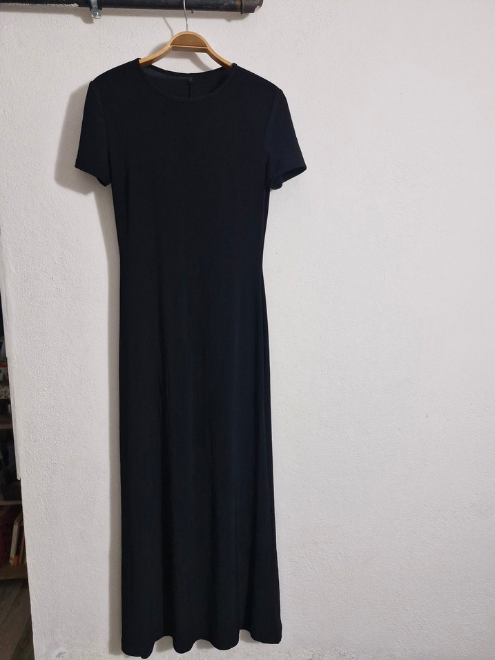 Kadın Siyah Kısa Kollu Uzun Elbise - Görsel 2