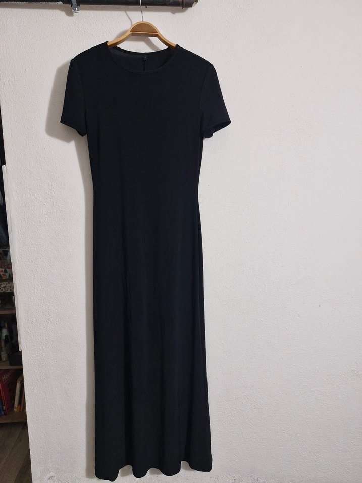 Kadın Siyah Kısa Kollu Uzun Elbise - Görsel 3