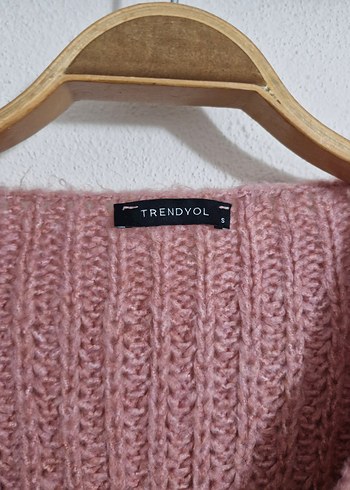 Pembe Örgü V Yaka Bol Kesim Mini Hırka - Görsel 7