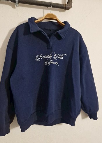 Lacivert Düğmeli Kadın Sweatshirt - Görsel 4