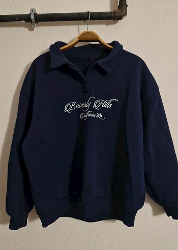 Lacivert Düğmeli Kadın Sweatshirt - Görsel 5