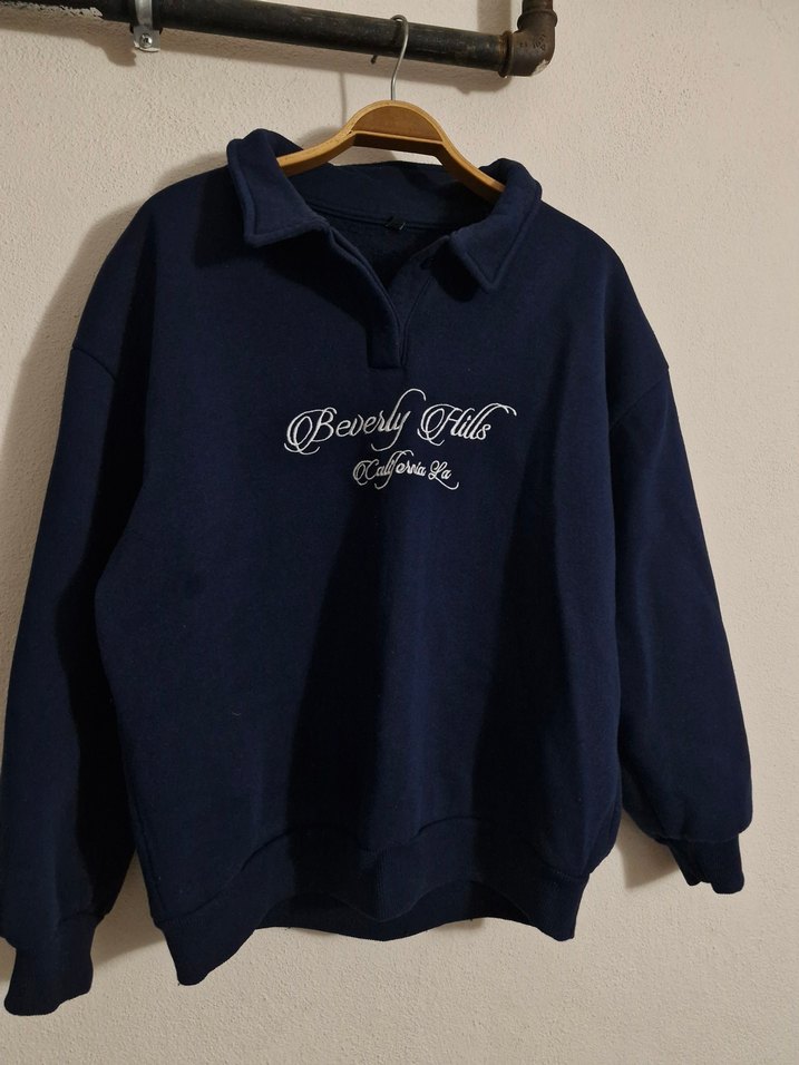 Lacivert Düğmeli Kadın Sweatshirt - Görsel 2