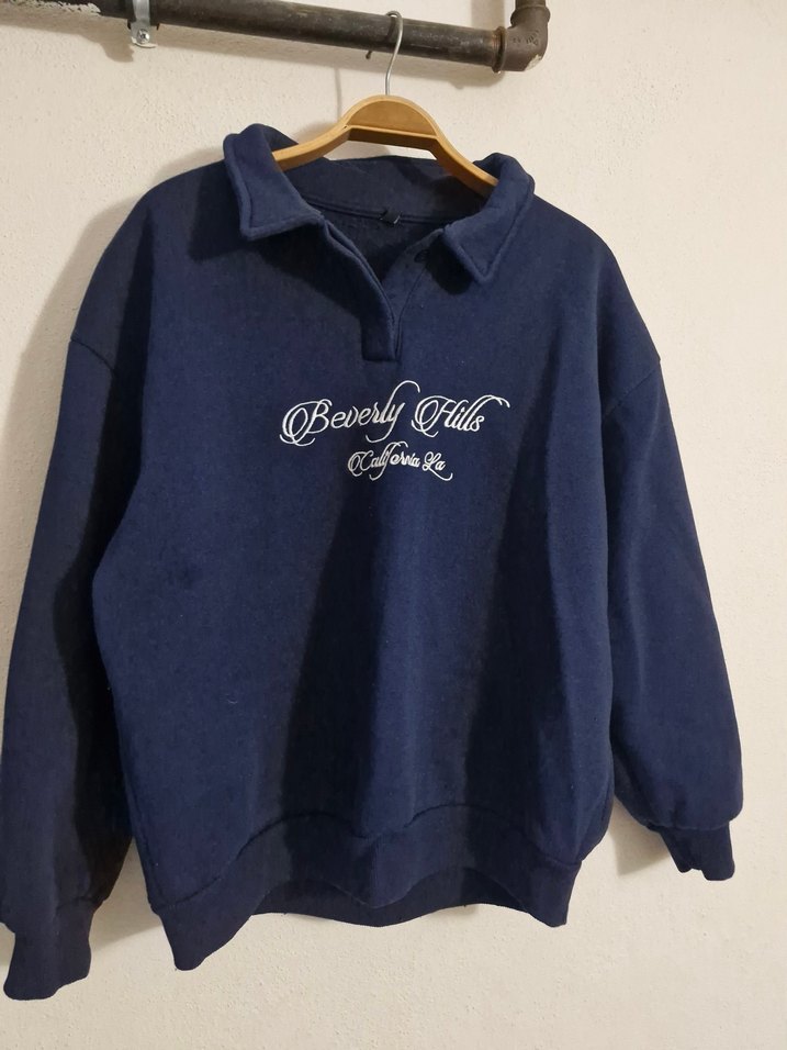 Lacivert Düğmeli Kadın Sweatshirt - Görsel 4